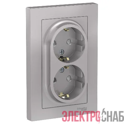 Розетка 2-м СП AtlasDesign 16А IP20 с заземл. защ. шторки в сборе алюм. SE ATN000326