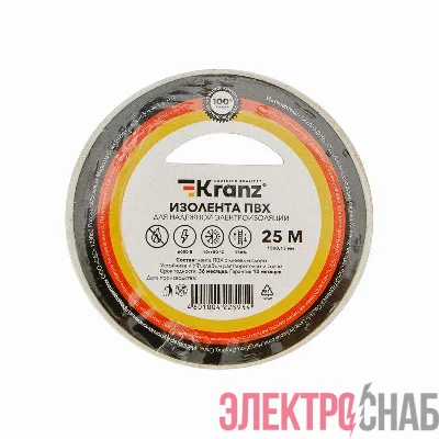 Изолента ПВХ 0.13х15мм 25м бел. Kranz KR-09-2101