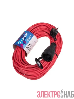 Удлинитель-шнур 1х30м 16А IP44 220В 3.5кВт ПВС 2х1.5 УХ16 Россия КОСМОС YSHKsm30m-1g(16A)S