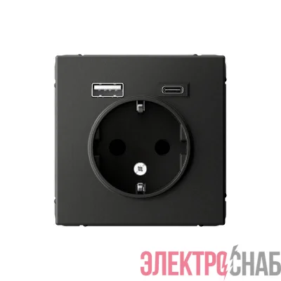 Розетка ArtGallery 16А с 2-мя заряд. устройствами USB A+C 5В/2.4А/3А 2х5В/1.5А механизм базальт SE GAL001432