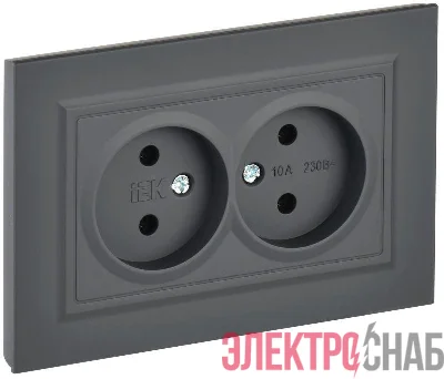 Розетка 2-м СП BRITE РС12-2-БрГ 10А в сборе без заземл. без защ. шторок графит IEK BR-R20-10-K53-F