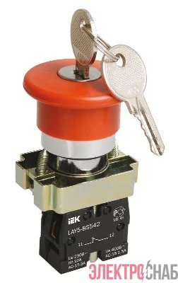 Кнопка управления "Грибок" LAY5-BS142 d22мм 1НЗ 240В с ключом красн. KARAT IEK BBG50-LAY5-K04