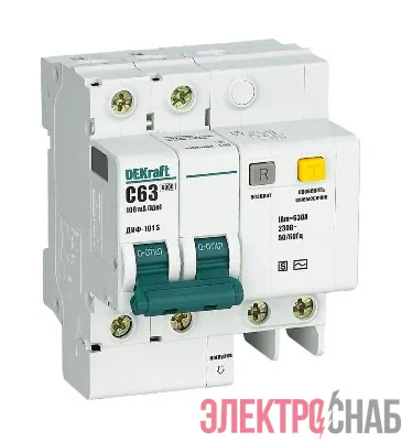 Выключатель автоматический дифференциального тока 2п 63А 100мА ДИФ-101 S селект. со встроен. защит. от сверхтоков DEKraft 15304DEK