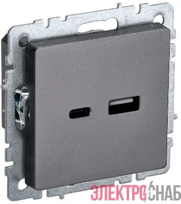 Розетка BRITE USB A+C 18Вт РЮ11-1-БрС механизм сталь IEK BR-U22-018-K46