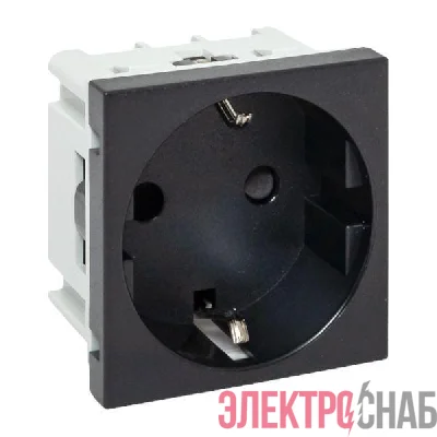 Розетка 45х45 с зазем. с защ. шторками 90град. черн. матов. EKF E2MR16-028-30