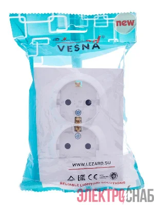 Розетка 2-м СП VESNA с заземл. со шторками ПБТ бел. LEZARD 742-0200-178B