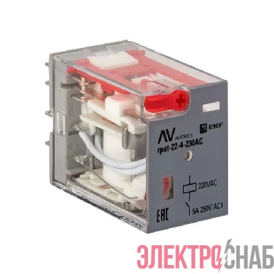 Реле промежуточное RPAt 22/4 5А 230В AC с кнопкой и мех. индикацией AVERES EKF rpat-22-4-230AC