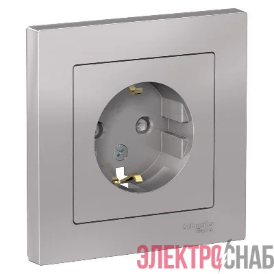 Розетка 1-м СП AtlasDesign 16А IP20 с заземл. защ. шторки в сборе алюм. SE ATN000344
