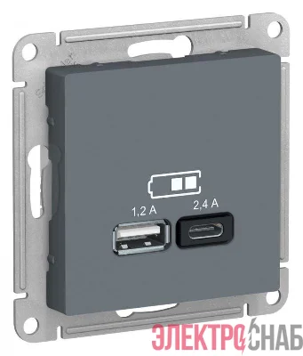Розетка USB AtlasDesign тип A+C 5В/2.4А 2х5В/1.2А механизм грифель SE ATN000739