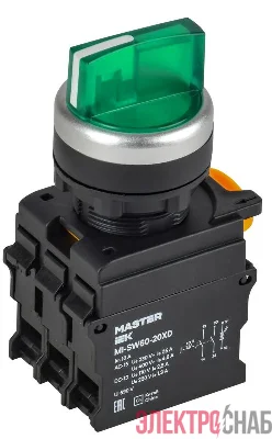Переключатель 3 полож. 2НО с подсветкой зел. MASTER IEK MI-SW60-20XD-4-14-3-K06