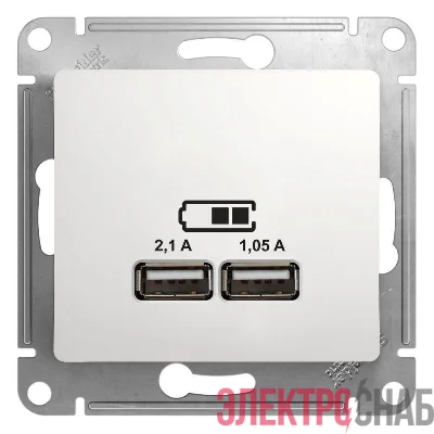 Розетка USB 2-м СП Glossa тип A+A 5В/2.1А 2х5В/1.05А механизм бел. SE GSL000133