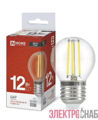 Лампа светодиодная LED-ШАР-deco 12Вт 230В E27 4000К 1350лм прозрачная IN HOME 4690612053691