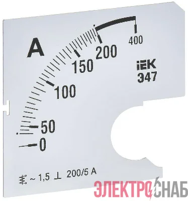 Шкала сменная для амперметра Э47 200/5А-1.5 72х72мм IEK IPA10D-SC-0200