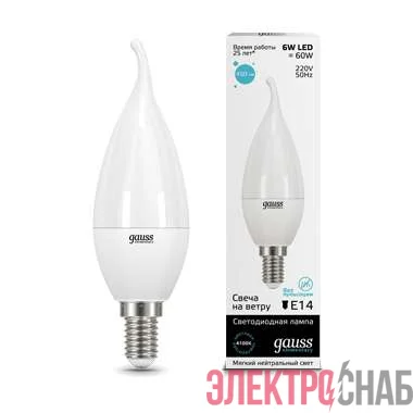 Лампа светодиодная Elementary Candle Tailed E14 6Вт 4100К Gauss 34126