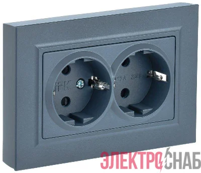 Розетка 2-м СП BRITE РС12-3-БрМ 16А в сборе с заземл. без защ. шторок маренго IEK BR-R21-16-K35-F