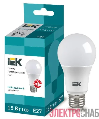 Лампа светодиодная Eco 15Вт A60 грушевидная 4000К нейтр. бел. E27 230В IEK LLE-A60-15-230-40-E27