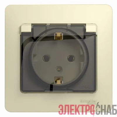 Розетка 1-м СП Glossa 16А с защ. крышкой защ. шторки с заземл. в сборе IP20 беж. SchE GSL000246