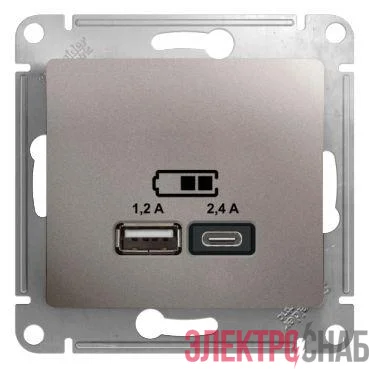 Розетка USB Glossa тип A+C 5В/2.4А 2х5В/1.2А механизм платина SE GSL001239
