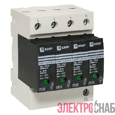 Устройство защиты от импульсных перенапряжений Т1+Т2; Iimp-12.5kA; In-20kA; Uc-275В; 3+1 PROxima EKF OV12-31-506