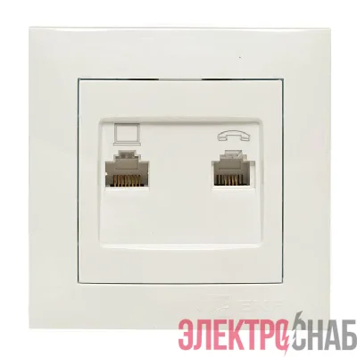 Розетка компьютерная + телефонная 2-м СП Валенсия RJ45 + RJ11 бел. PROxima EKF EWK02-035-30