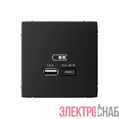 Розетка USB ArtGallery тип A+C 45Вт QC PD высокоскор. ЗУ механизм карбон SE GAL001029