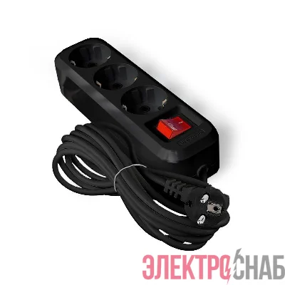 Удлинитель 3х5м с заземл. 16А IP20 S-303 ПВС 3х1 с выкл. черн. UNIVersal 2021
