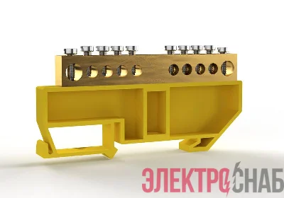 Шина PE &quot;земля&quot; на DIN-изоляторе 8х12мм 10 отвер. латунь TOKOV ELECTRIC TKE-BCB-812-10-DIN/PE