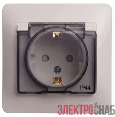 Розетка 1-м СП Glossa 16А IP44 с заземл. защ. шторки с крышкой в сборе бел. SE GSL000148