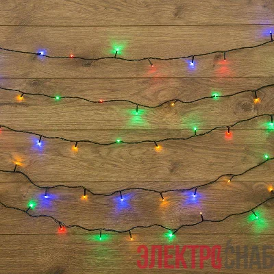 Гирлянда светодиодная "Твинкл Лайт" 4м 25LED мультиколор 4.8Вт 220-240В IP20 с контроллером 8 режимов провод ПВХ темн. зел. Neon-Night 303-019