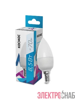Лампа светодиодная 8.5Вт свеча 4500К бел. E14 220В КОСМОС LkecLED8.5wCNE1445