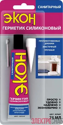 Герметик "ЭКОН" силиконовый санитарный 75мл на БК бел. Момент Б0043118