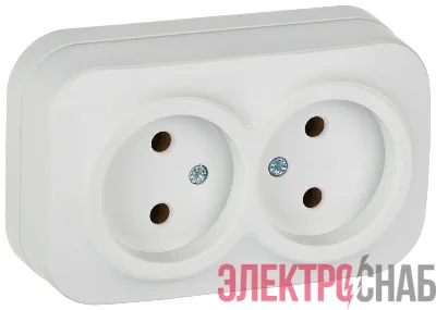 Розетка 2-м ОП GLORY РС22-2-ХБм 10А без заземл. без защ. шторок бел. матов. IEK ERH20-K01M-10