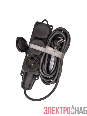 Удлинитель на каучуковой колодке 3х5м 16А IP44 250В 4кВт каучук КГ 3х2.5 черн. УХз16 Россия КОСМОС YKsm5m-3g(16A)KG-B