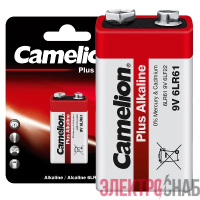 Элемент питания алкалиновый "крона" 6LR61 6LR61-BP1 (блист.1шт) Camelion 1655