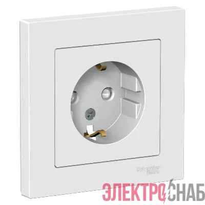 Розетка 1-м СП AtlasDesign 16А IP20 с заземл. защ. шторки в сборе бел. SE ATN000144