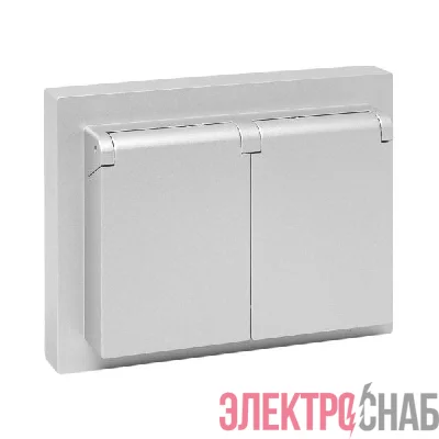 Розетка 2-м СП Эпика 16А IP44 с заземл. защ. шторки с рамкой с крышками механизм алюм. EKF UP1-SOA-211-44