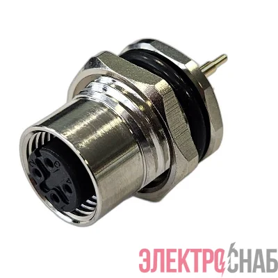 Разъем М12 4D гнездовой пайка на печатную плату метал. прямой резьба M16 приборная часть СЦМ120081-04D СТЭЗ 185200560