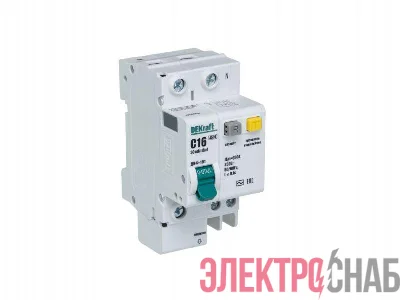 Выключатель автоматический дифференциального тока 2п (1P+N) C 16А 30мА тип AC ДИФ-101 со встроен. защит. от сверхтоков DEKraft 15157DEK