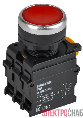 Кнопка d22мм 1НО+1НЗ MASTER с подсветкой и фиксацией красн. IEK MI-BT60-11TD-3-11-K04