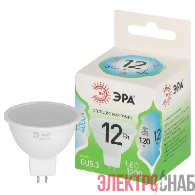 Лампа светодиодная GREEN LINE MR16-12W-840-GU5.3 GL 12Вт софит 4000К яркий свет бел. GU5.3 Эра Б0066989
