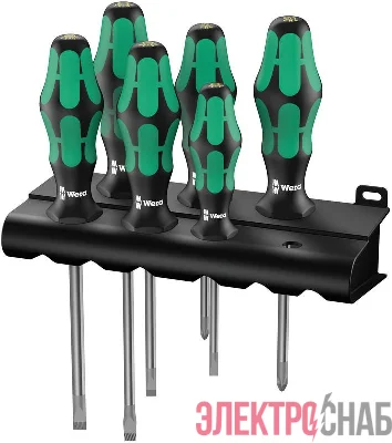 Набор отверток 334/6 Rack Kraftform Plus Lasertip 6 предметов (PH 1х80/2х100; SL 0.5х3.0х80/0.8х4.0х100/1.0х5.5х125/1.2х6.5х150) Wera WE-105650