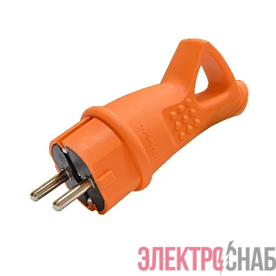 Вилка электрическая 1ф 16А 250В IP44 с заземл. с ушком каучук оранж. (еврослот) UNIVersal 3030