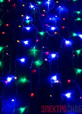 Гирлянда светодиодная "Бахрома" 2х0.7м 100LED схема нитей 4/8/6/7 мультиколор IP20 возможность соединения до 3шт 220В КОСМОС KOC_CUR-V22