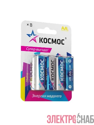 Элемент питания алкалиновый AA/LR6 BP-8 (блист.8шт) КОСМОС KOCLR6BL8