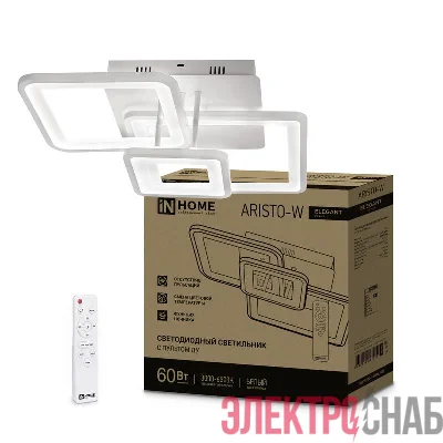 Светильник светодиодный ELEGANT ARISTO-W 60Вт 230В 3000-6500К 4700лм 531х448х151мм пульт ДУ бел. IN HOME 4690612047270