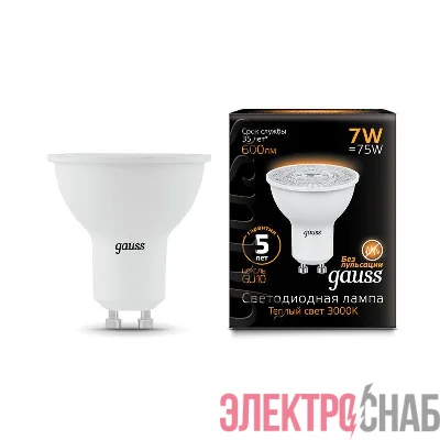 Лампа светодиодная Black 7Вт MR16 софит 3000К тепл. бел. GU10 600лм GAUSS 101506107