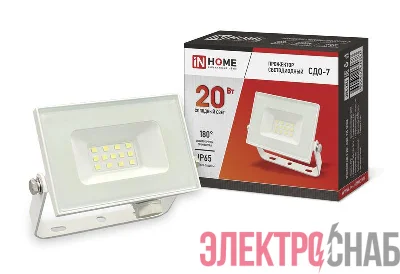 Прожектор светодиодный СДО-7 20Вт 6500К IP65 1800лм 230В бел. IN HOME 4690612034683