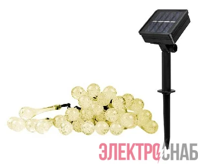 Светильник светодиодный SLR-G08-30W садовый; гирлянда капли теплый бел. солнечная батарея ФАZА 5040960