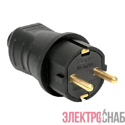 Вилка прямая 16А 2P+PE 230В IP44 каучук черн. EKF RPS-011-16-230-44