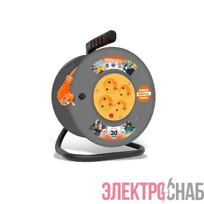 Удлинитель на катушке 4х30м с заземл. 6А IP44 ВЕМ-250 ПВС 3х0.75 термозащита защ. шторки UNIVersal 1680